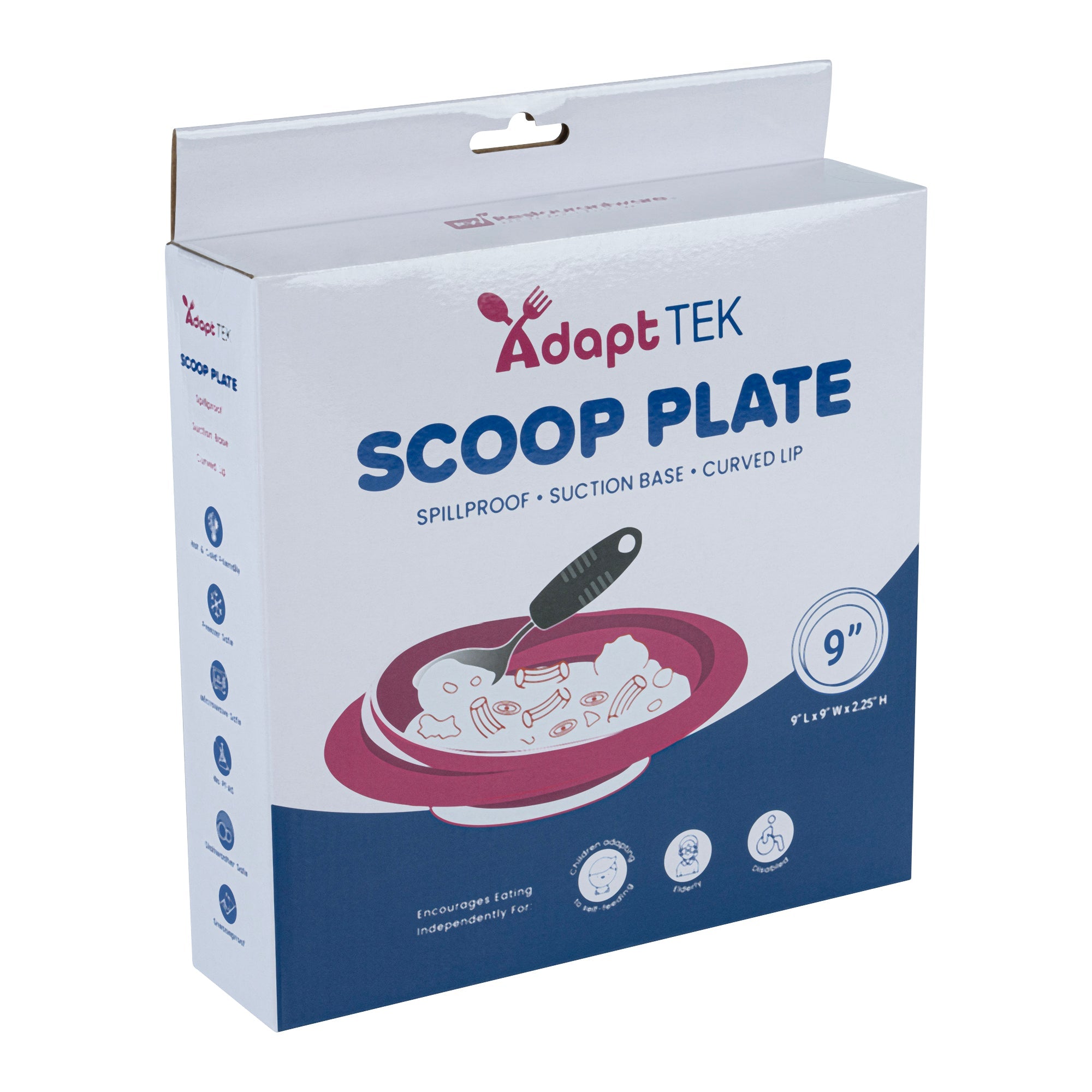 Adapt Tek Round Blue Plastic Scoop Plate - Spillproof, with Suction Base - 9" x 9" x 2 1/4" - 20 count box