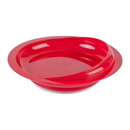 Adapt Tek Round Red Plastic Scoop Plate - Spillproof, with Suction Base - 9" x 9" x 2 1/4" - 1 count box