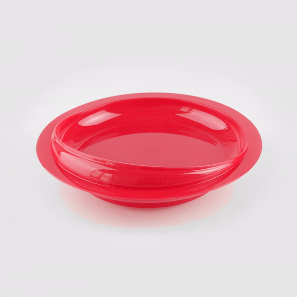 Adapt Tek Round Red Plastic Scoop Plate - Spillproof, with Suction Base - 9" x 9" x 2 1/4" - 1 count box