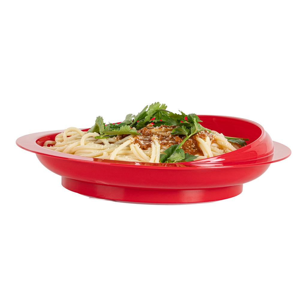 Adapt Tek Round Red Plastic Scoop Plate - Spillproof, with Suction Base - 9" x 9" x 2 1/4" - 20 count box