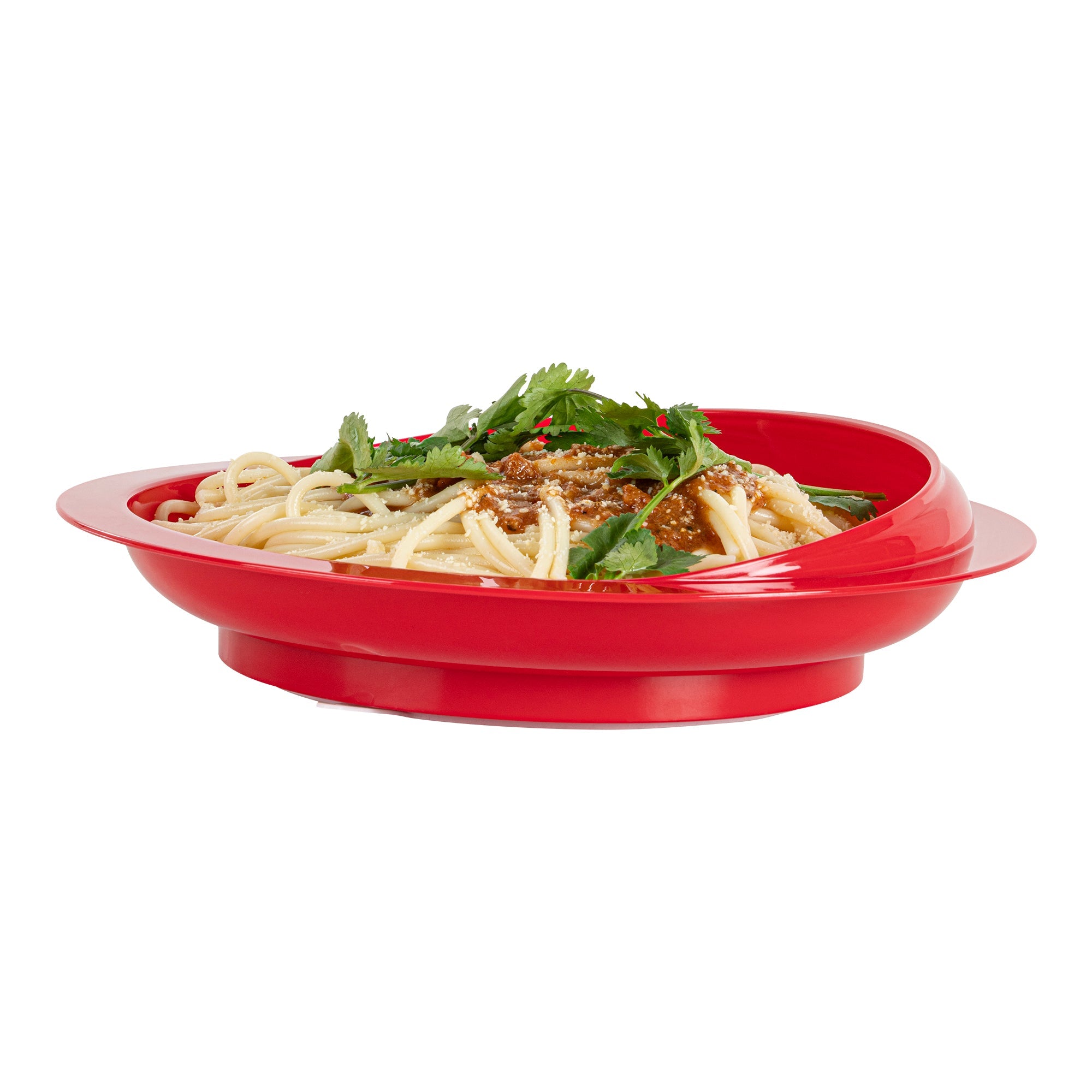 Adapt Tek Round Red Plastic Scoop Plate - Spillproof, with Suction Base - 9" x 9" x 2 1/4" - 20 count box