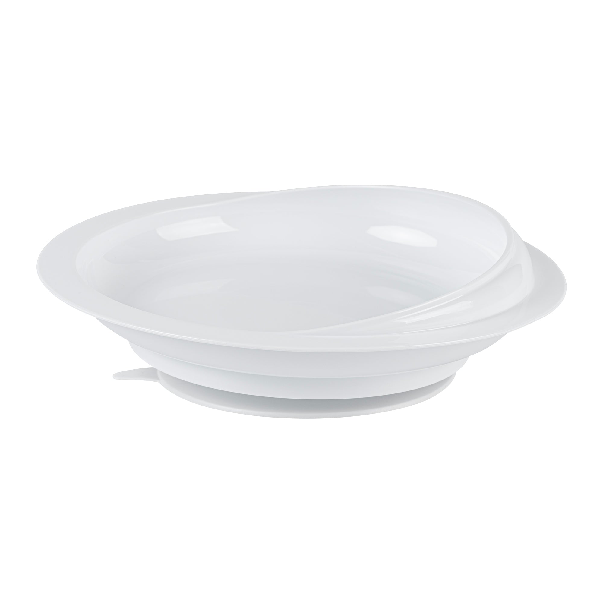 Adapt Tek Round White Plastic Scoop Plate - Spillproof, with Suction Base - 9" x 9" x 2 1/4" - 1 count box