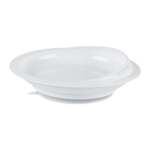 Adapt Tek Round White Plastic Scoop Plate - Spillproof, with Suction Base - 9" x 9" x 2 1/4" - 1 count box