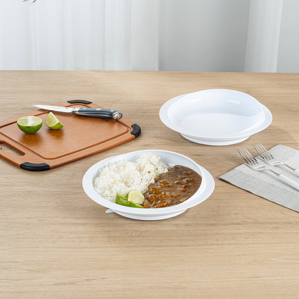 Adapt Tek Round White Plastic Scoop Plate - Spillproof, with Suction Base - 9" x 9" x 2 1/4" - 1 count box