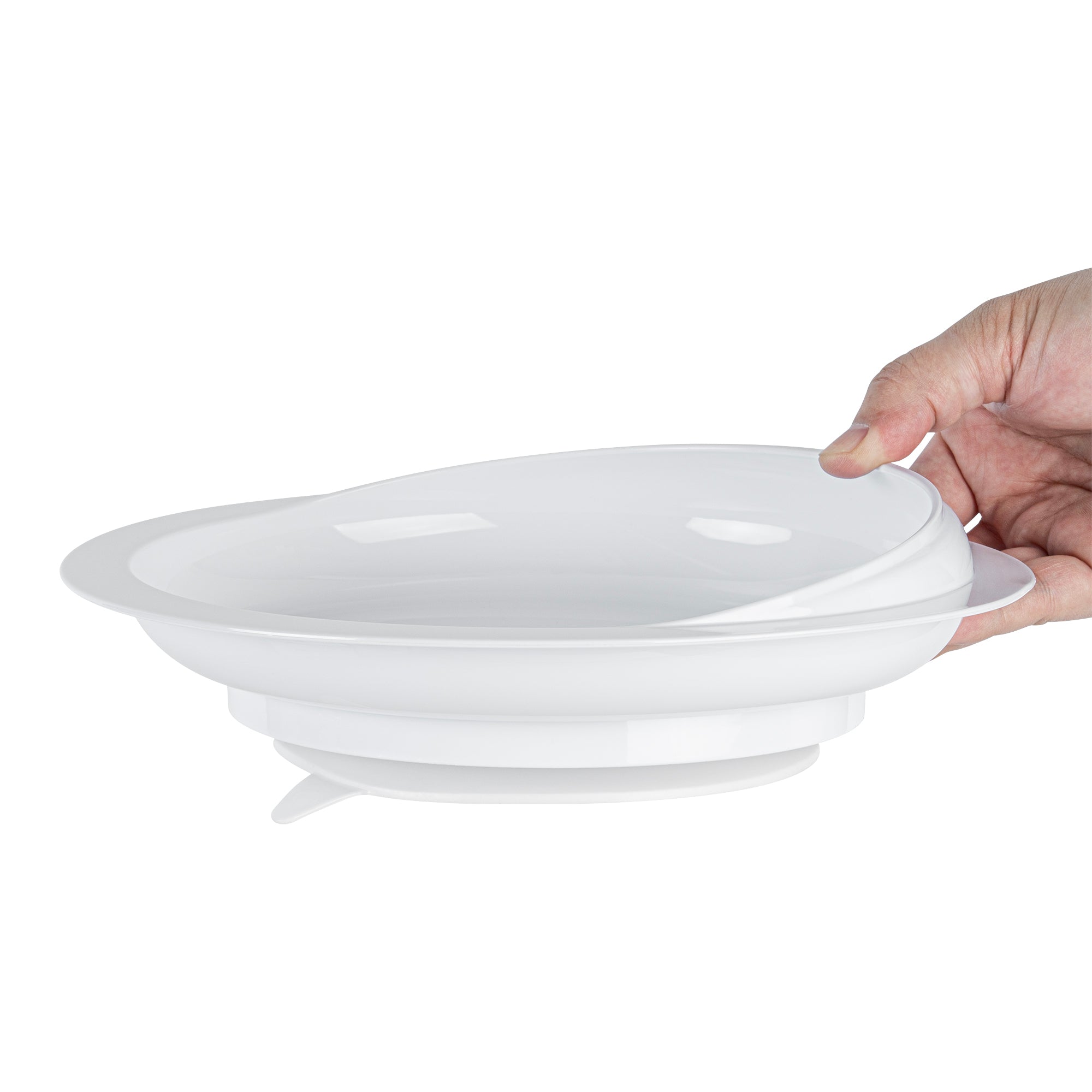 Adapt Tek Round White Plastic Scoop Plate - Spillproof, with Suction Base - 9" x 9" x 2 1/4" - 1 count box