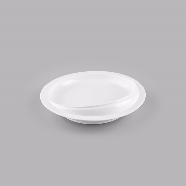 Adapt Tek Round White Plastic Scoop Plate - Spillproof, with Suction Base - 9" x 9" x 2 1/4" - 1 count box