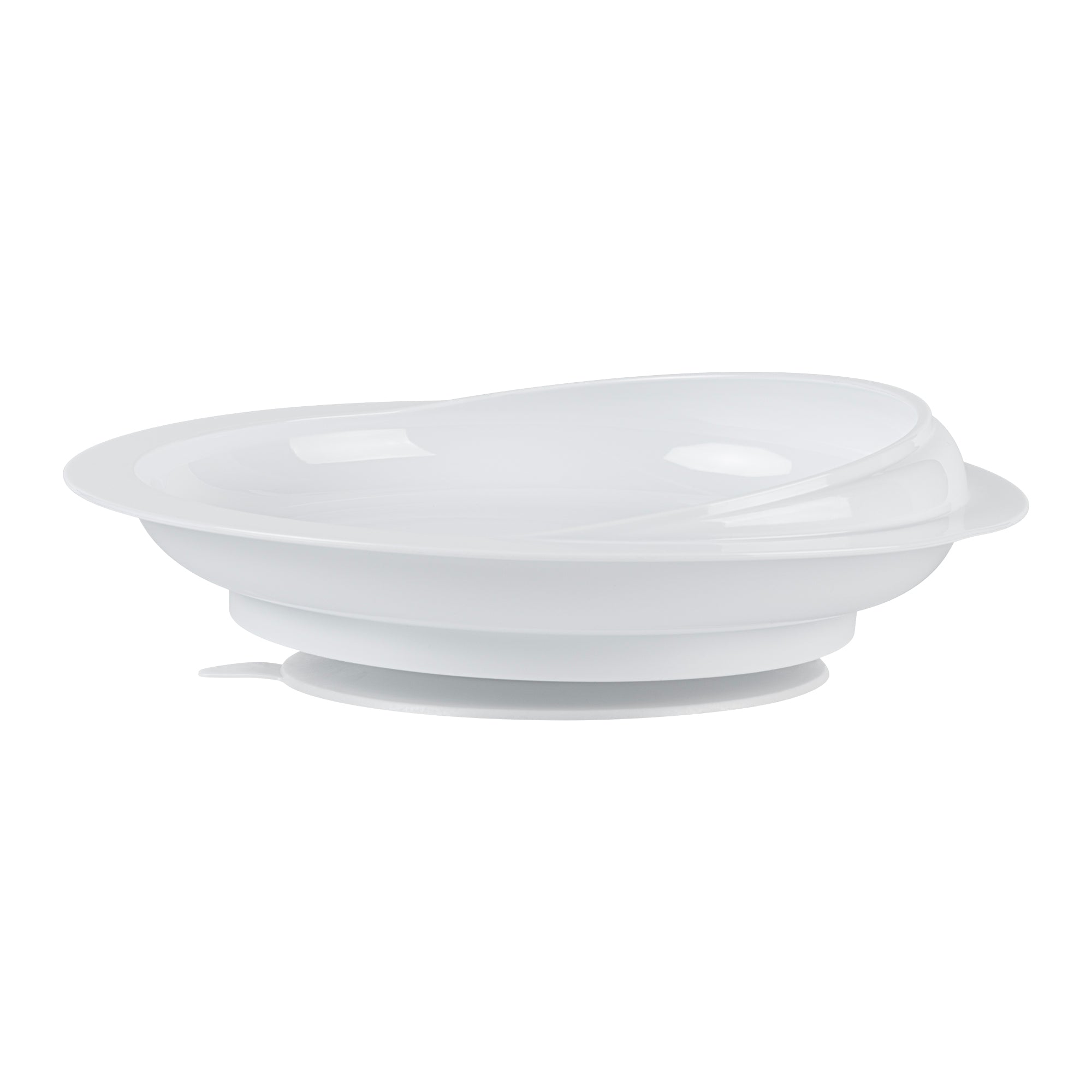 Adapt Tek Round White Plastic Scoop Plate - Spillproof, with Suction Base - 9" x 9" x 2 1/4" - 1 count box