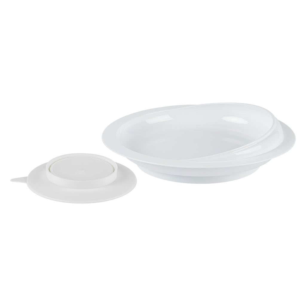 Adapt Tek Round White Plastic Scoop Plate - Spillproof, with Suction Base - 9" x 9" x 2 1/4" - 1 count box