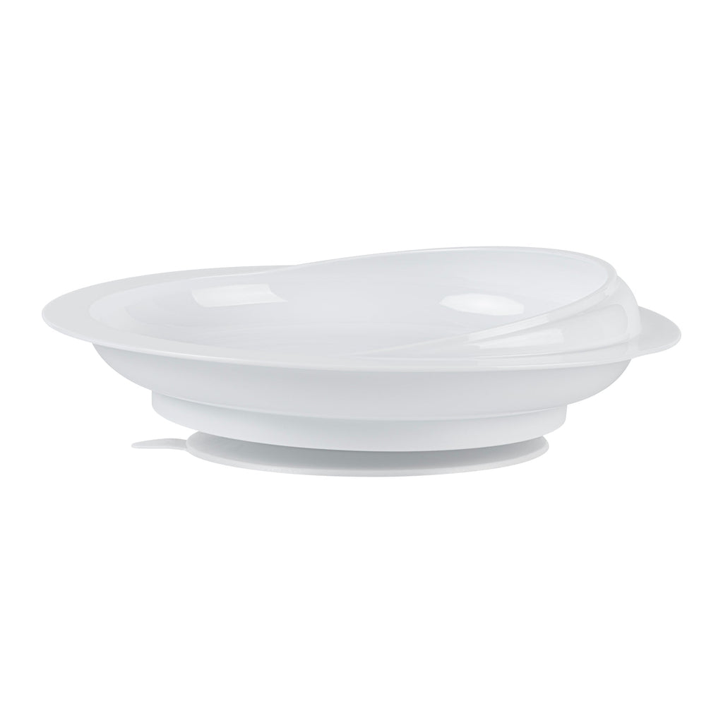 Adapt Tek Round White Plastic Scoop Plate - Spillproof, with Suction Base - 9" x 9" x 2 1/4" - 20 count box
