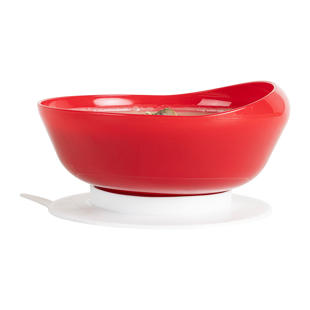 Adapt Tek 19 oz Round Red Plastic Scoop Bowl - Spillproof, with Suction Base - 5 3/4" x 5 3/4" x 3" - 20 count box