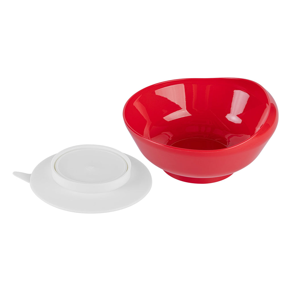 Adapt Tek 19 oz Round Red Plastic Scoop Bowl - Spillproof, with Suction Base - 5 3/4" x 5 3/4" x 3" - 20 count box