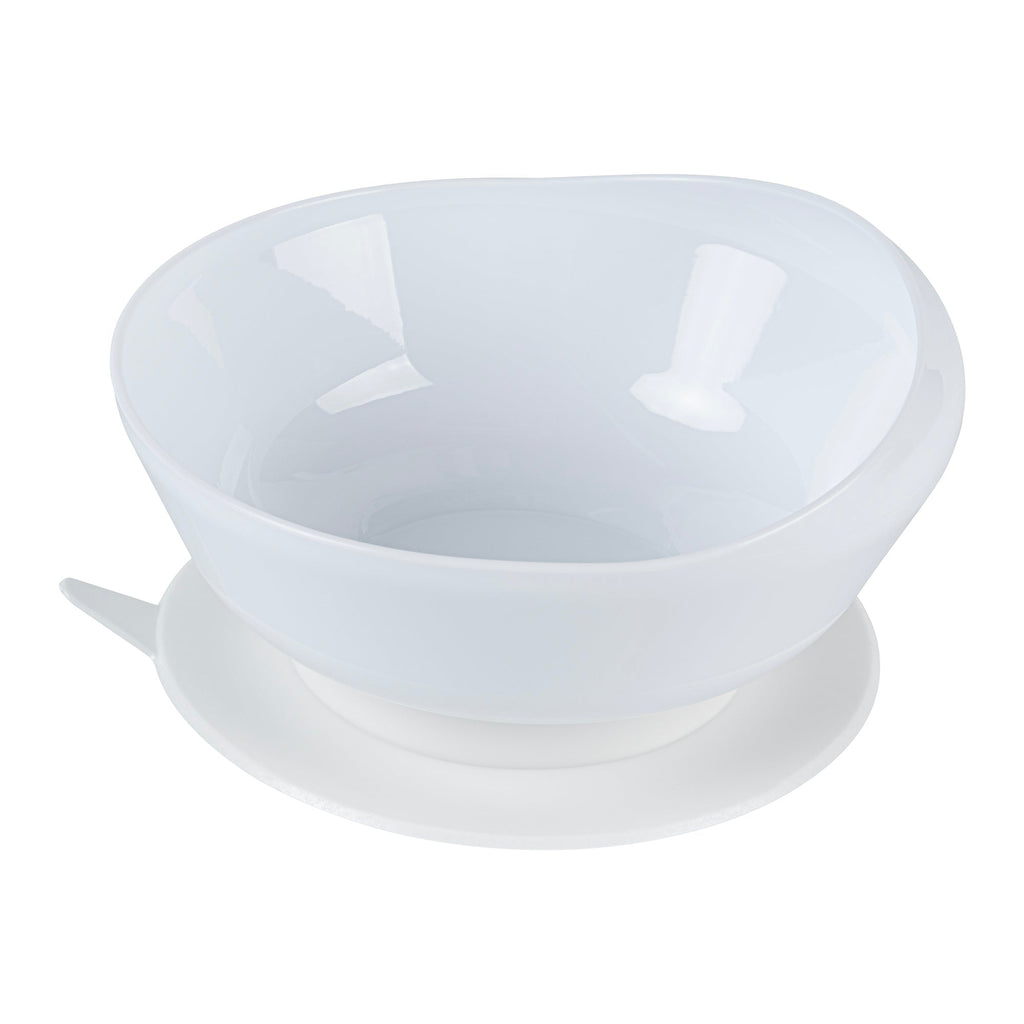 Adapt Tek 19 oz Round White Plastic Scoop Bowl - Spillproof, with Suction Base - 5 3/4" x 5 3/4" x 3" - 1 count box
