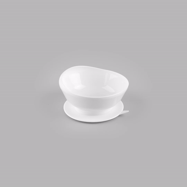 Adapt Tek 19 oz Round White Plastic Scoop Bowl - Spillproof, with Suction Base - 5 3/4" x 5 3/4" x 3" - 1 count box