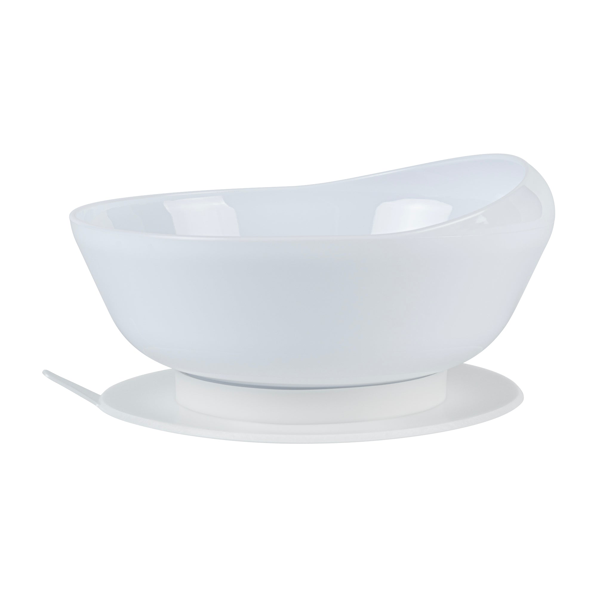 Adapt Tek 19 oz Round White Plastic Scoop Bowl - Spillproof, with Suction Base - 5 3/4" x 5 3/4" x 3" - 20 count box