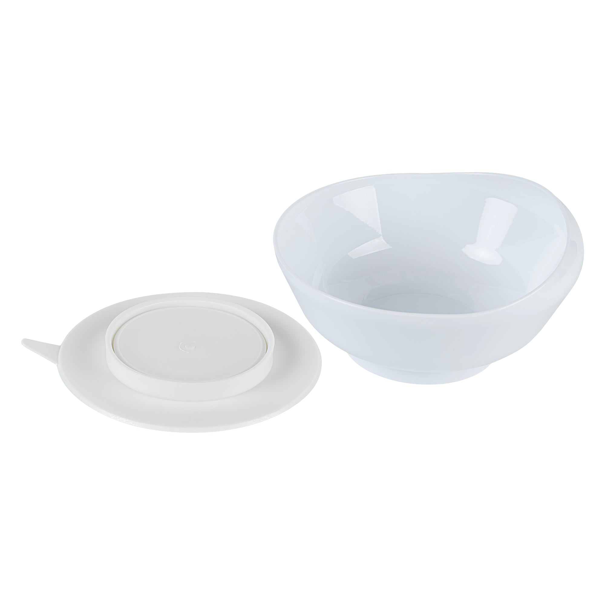 Adapt Tek 19 oz Round White Plastic Scoop Bowl - Spillproof, with Suction Base - 5 3/4" x 5 3/4" x 3" - 20 count box
