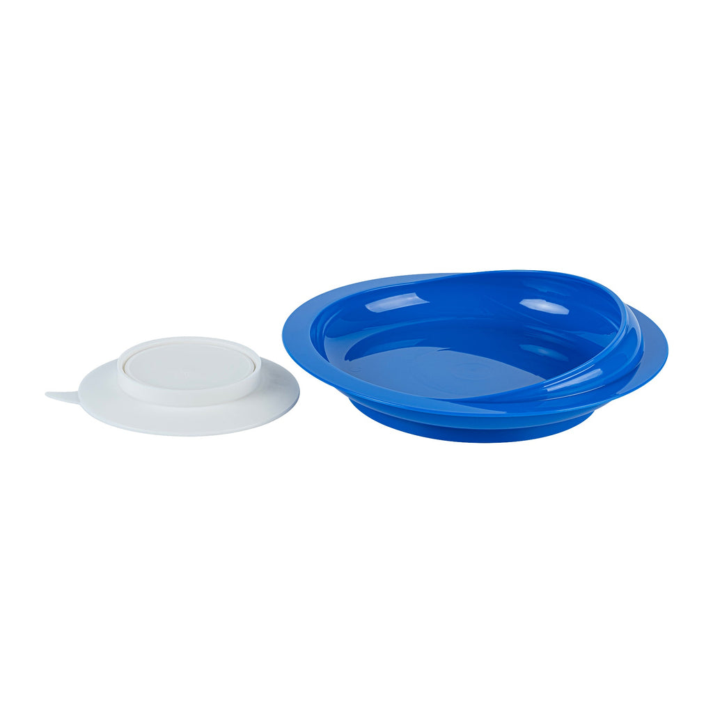 Adapt Tek Blue Plastic 2-Piece Scoop Plate and Bowl Set - Spillproof, with Suction Base - Includes 1 Plate and 1 Bowl