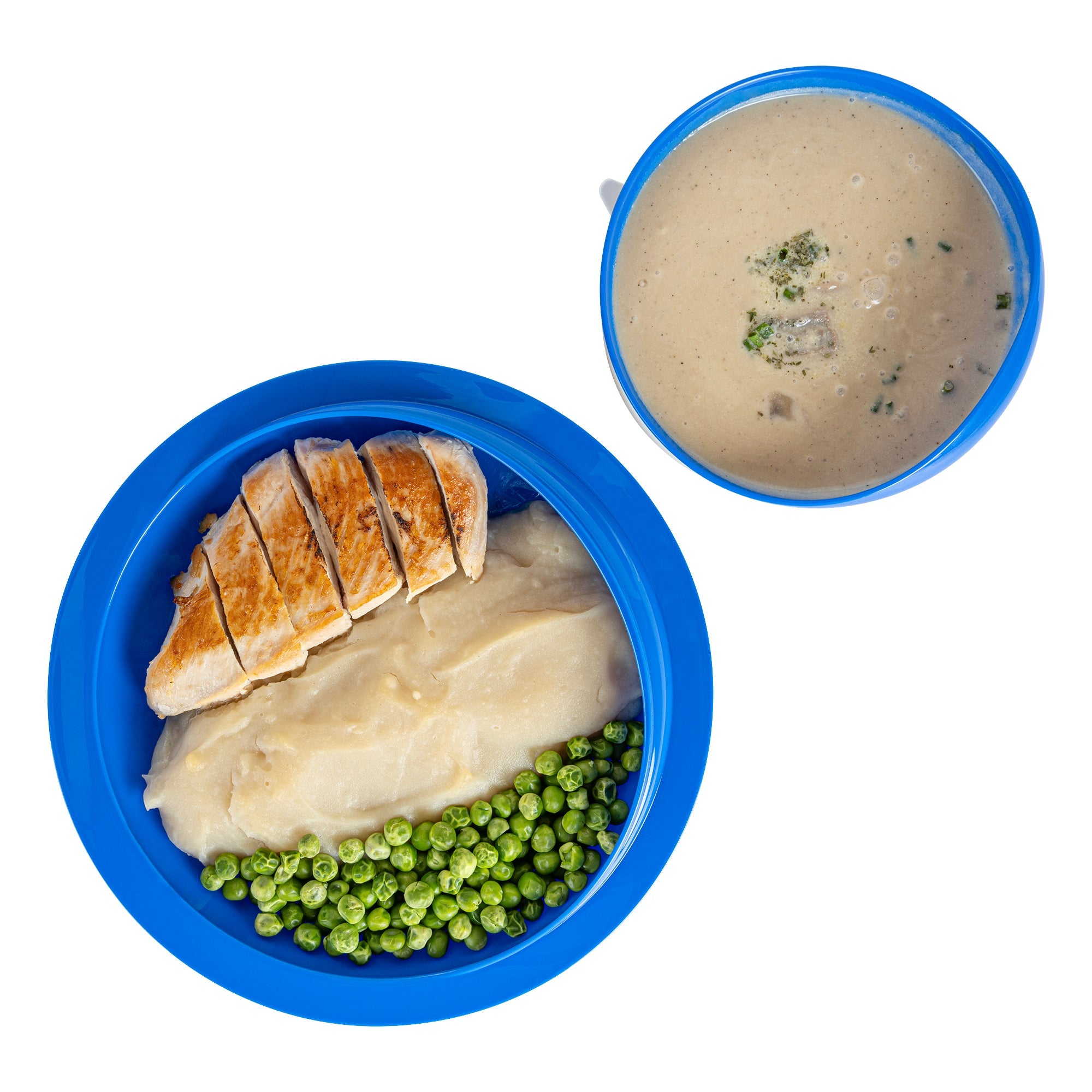 Adapt Tek Blue Plastic 2-Piece Scoop Plate and Bowl Set - Spillproof, with Suction Base - Includes 20 Plates and 20 Bowls