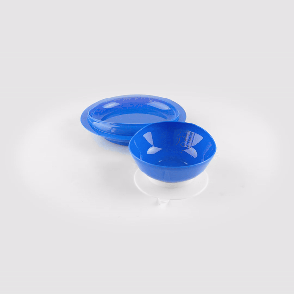 Adapt Tek Blue Plastic 2-Piece Scoop Plate and Bowl Set - Spillproof, with Suction Base - Includes 20 Plates and 20 Bowls