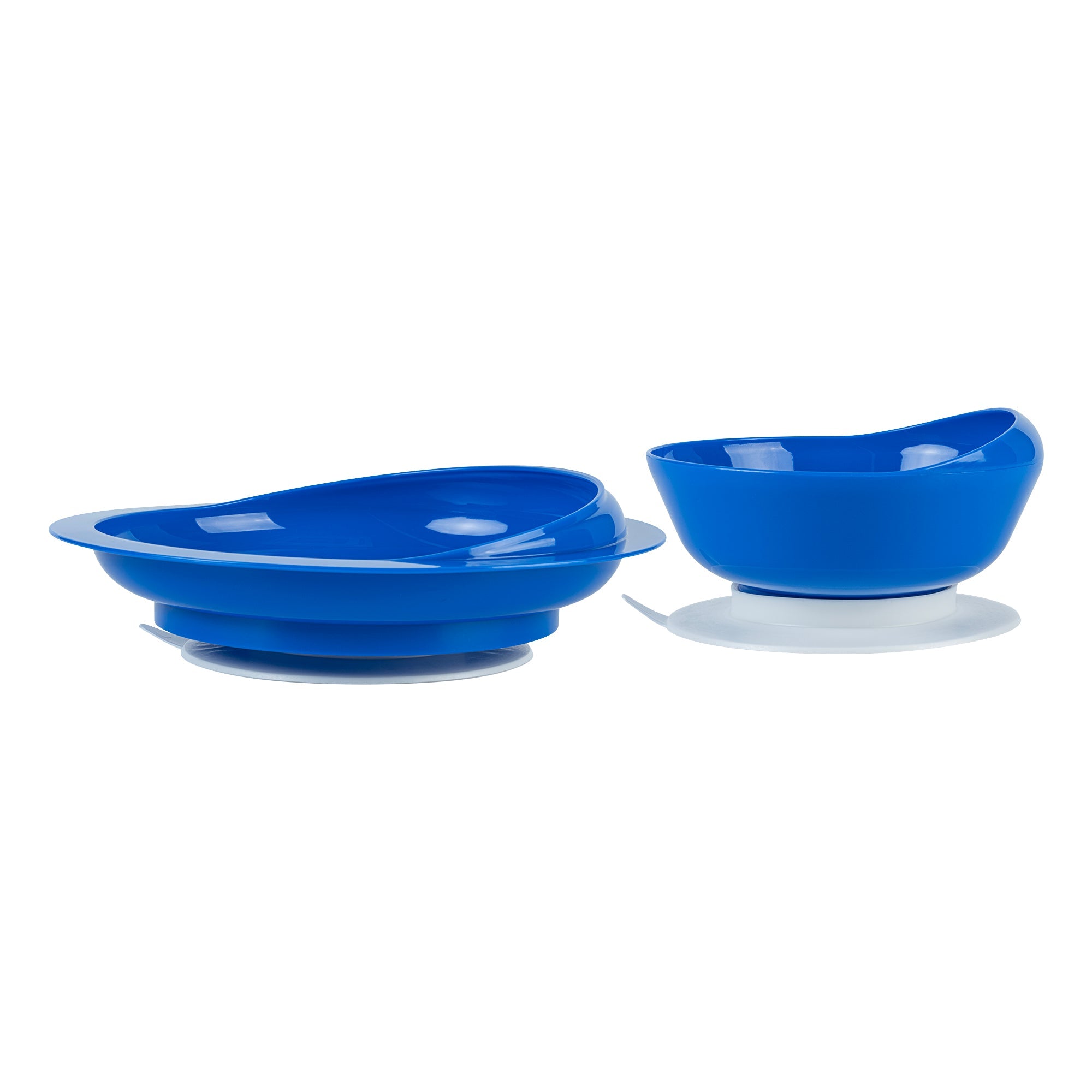 Adapt Tek Blue Plastic 2-Piece Scoop Plate and Bowl Set - Spillproof, with Suction Base - Includes 20 Plates and 20 Bowls