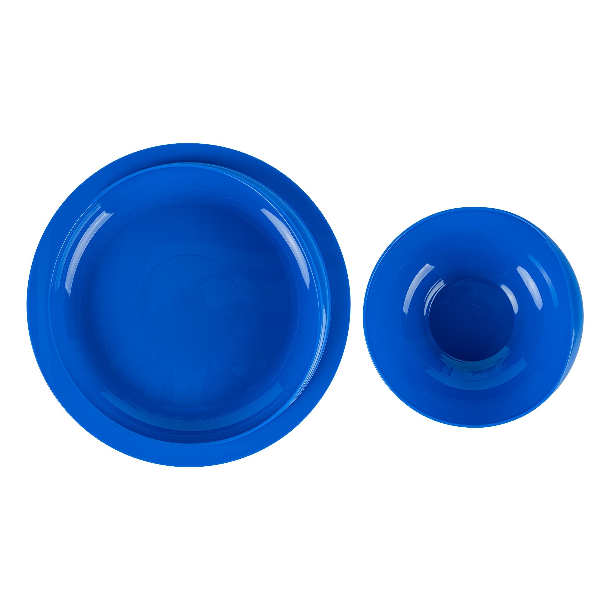 Adapt Tek Blue Plastic 2-Piece Scoop Plate and Bowl Set - Spillproof, with Suction Base - Includes 20 Plates and 20 Bowls