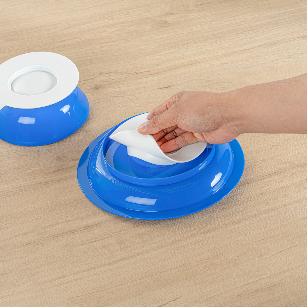 Adapt Tek Blue Plastic 2-Piece Scoop Plate and Bowl Set - Spillproof, with Suction Base - Includes 20 Plates and 20 Bowls