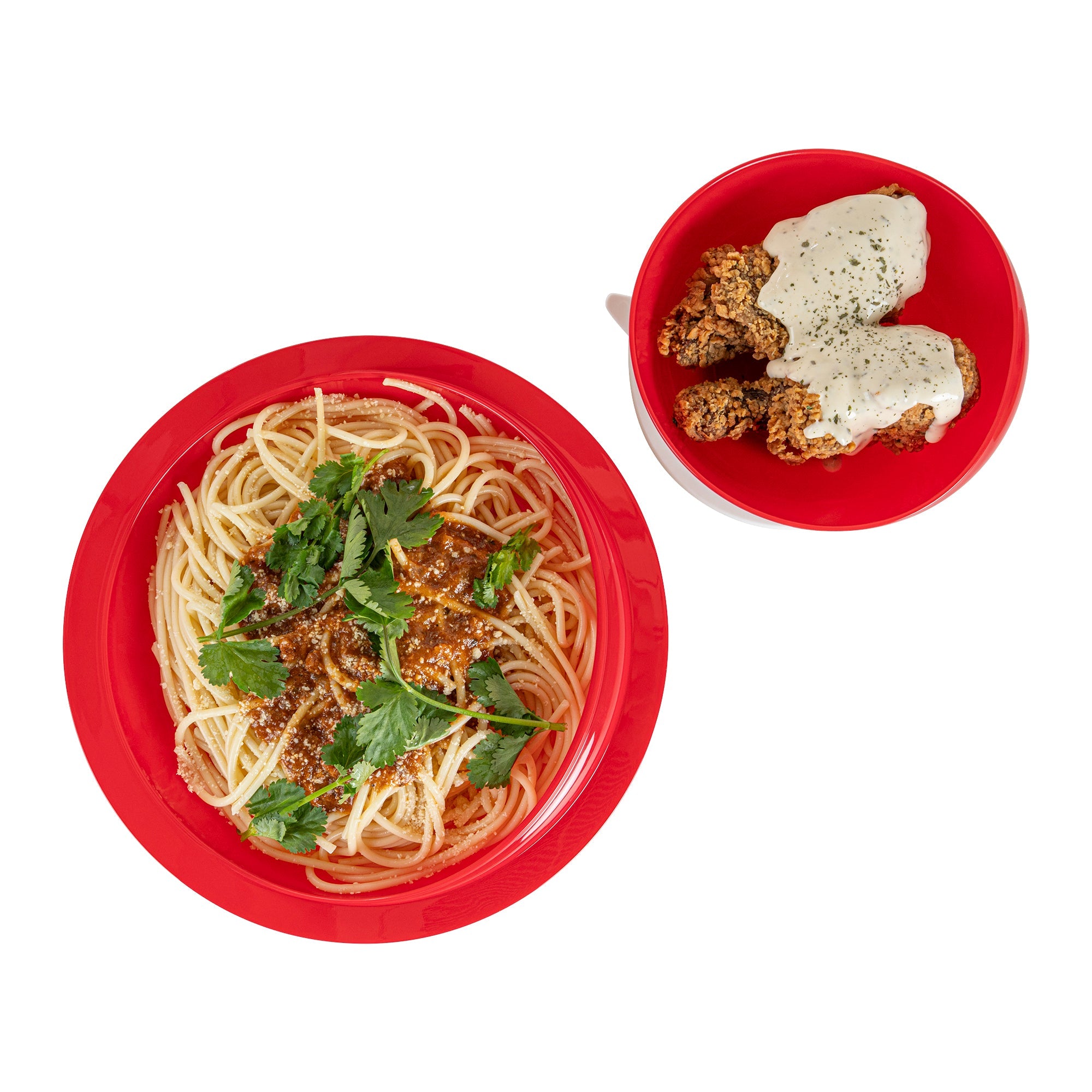 Adapt Tek Red Plastic 2-Piece Scoop Plate and Bowl Set - Spillproof, with Suction Base - Includes 1 Plate and 1 Bowl
