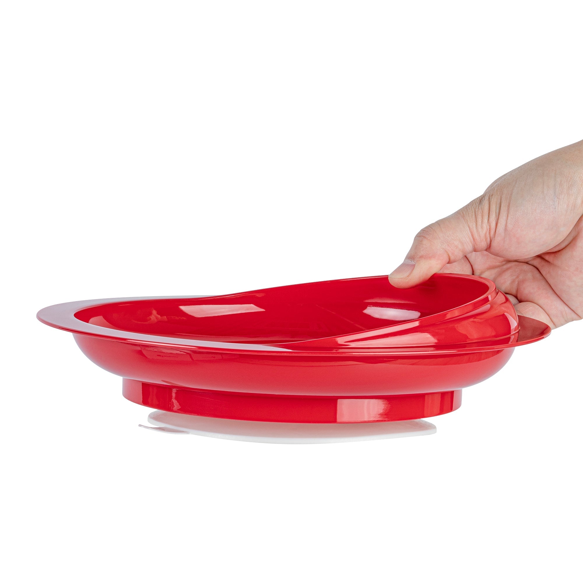 Adapt Tek Red Plastic 2-Piece Scoop Plate and Bowl Set - Spillproof, with Suction Base - Includes 20 Plates and 20 Bowls