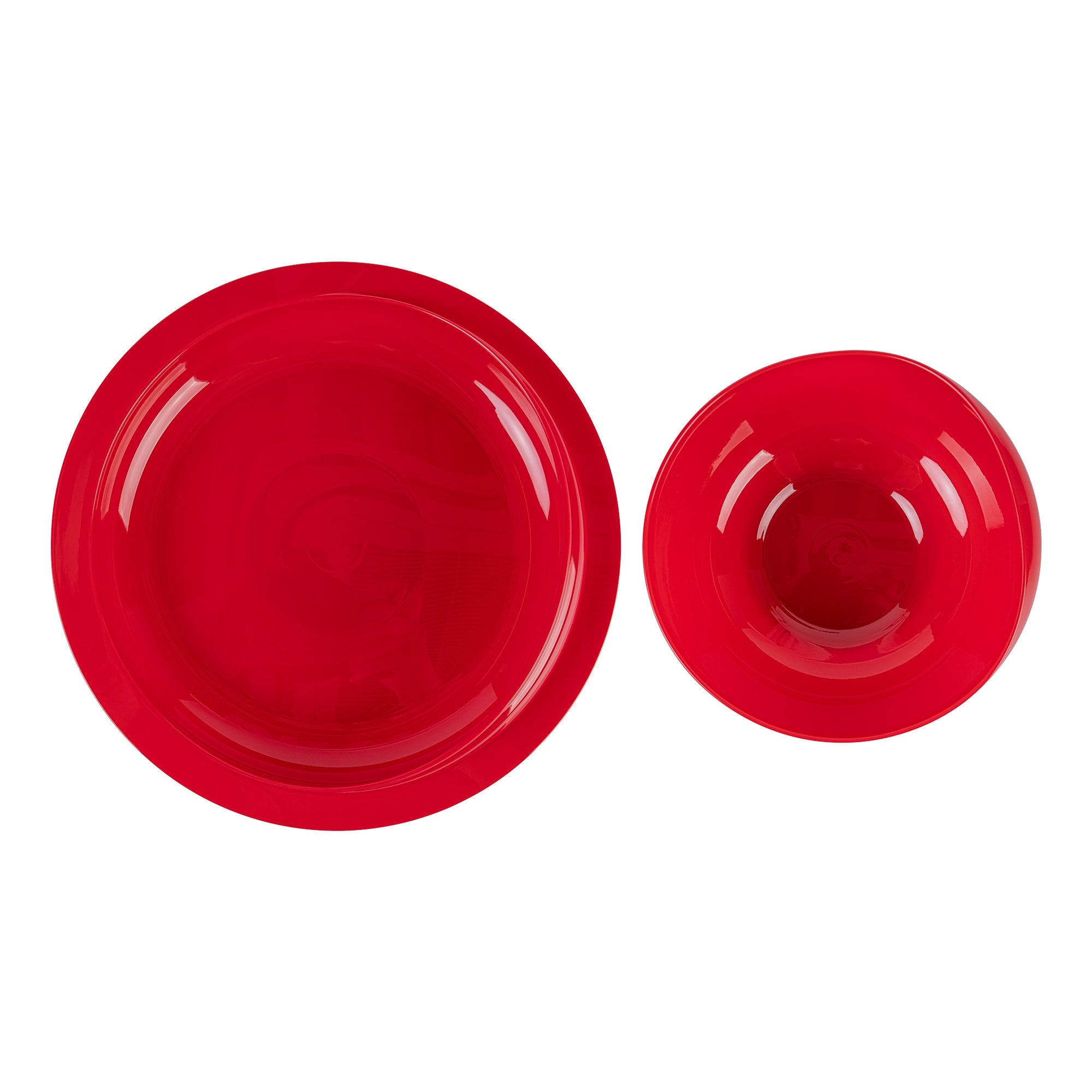 Adapt Tek Red Plastic 2-Piece Scoop Plate and Bowl Set - Spillproof, with Suction Base - Includes 20 Plates and 20 Bowls