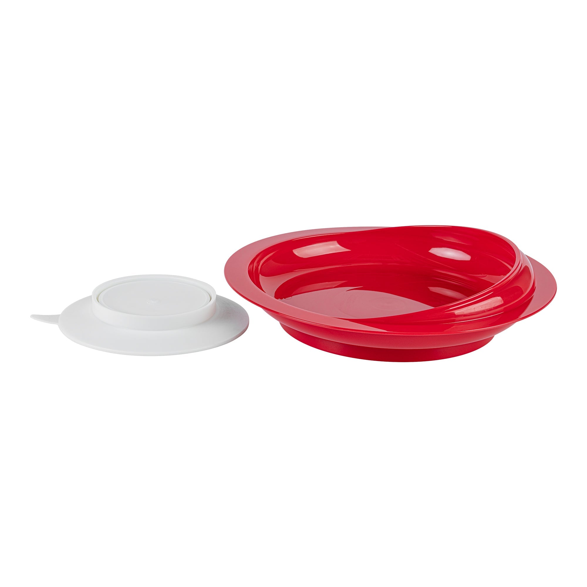 Adapt Tek Red Plastic 2-Piece Scoop Plate and Bowl Set - Spillproof, with Suction Base - Includes 20 Plates and 20 Bowls