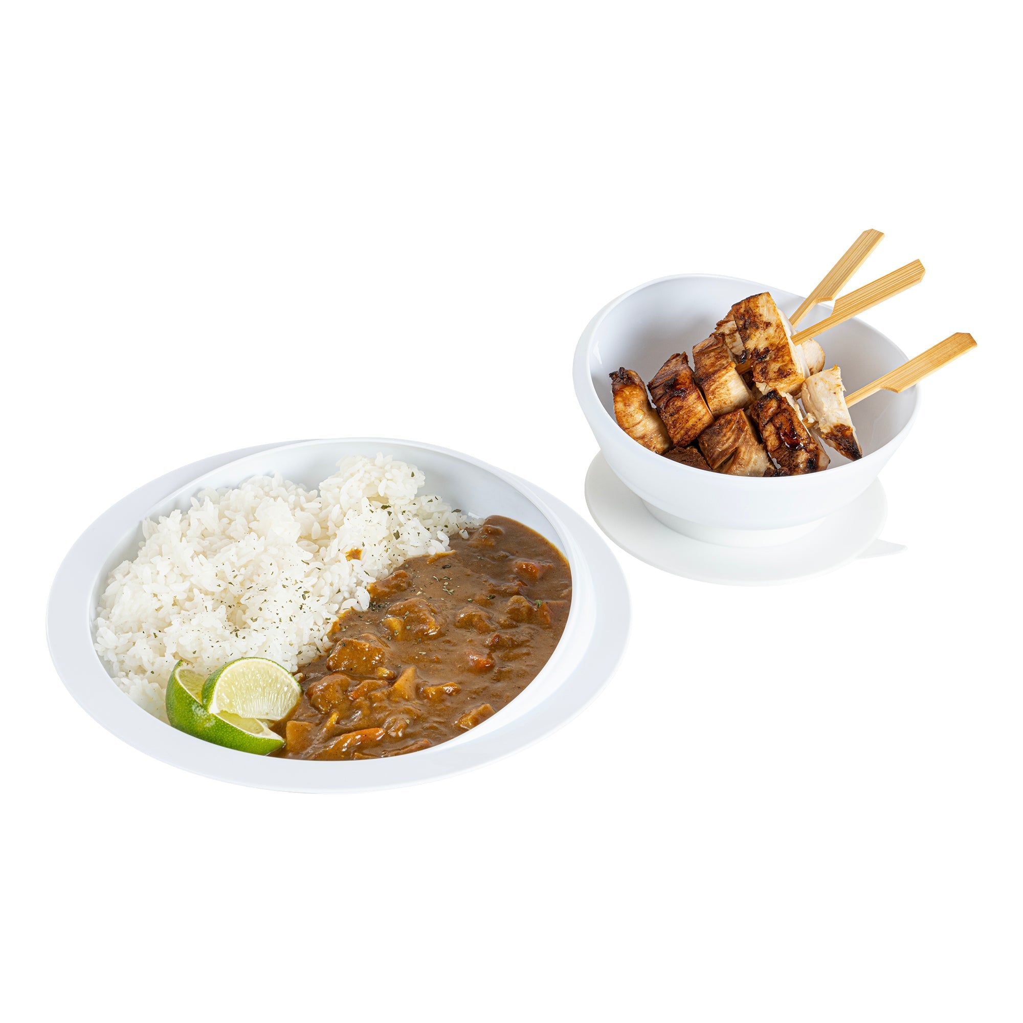 Adapt Tek Round White Plastic 2-Piece Scoop Plate and Bowl Set - Spillproof, with Suction Base - Includes 1 Plate and 1 Bowl