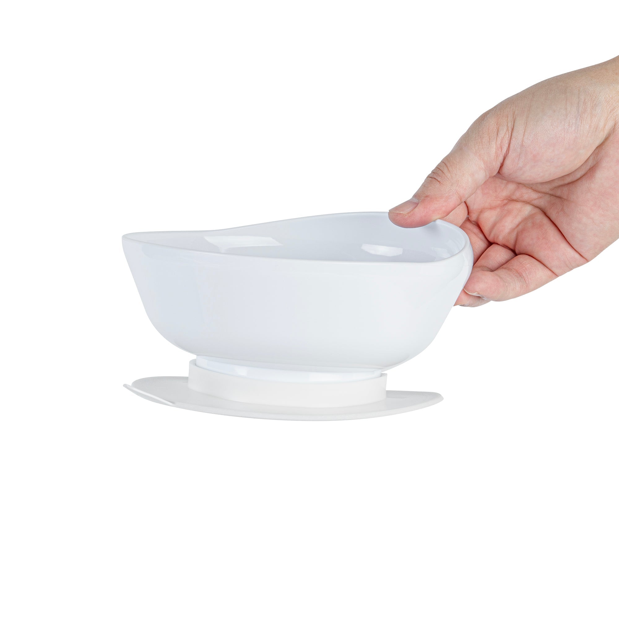 Adapt Tek Round White Plastic 2-Piece Scoop Plate and Bowl Set - Spillproof, with Suction Base - Includes 1 Plate and 1 Bowl