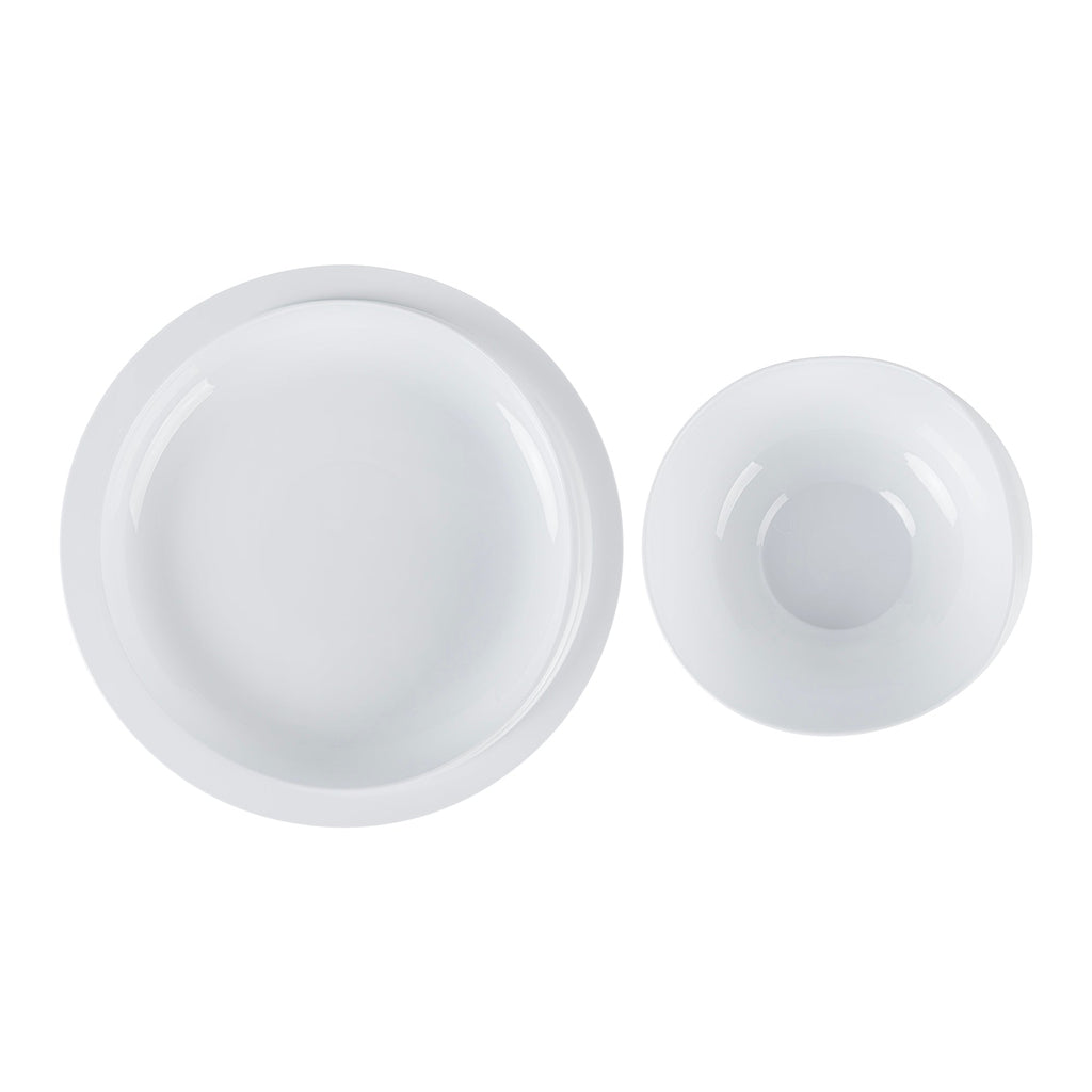 Adapt Tek Round White Plastic 2-Piece Scoop Plate and Bowl Set - Spillproof, with Suction Base - Includes 1 Plate and 1 Bowl