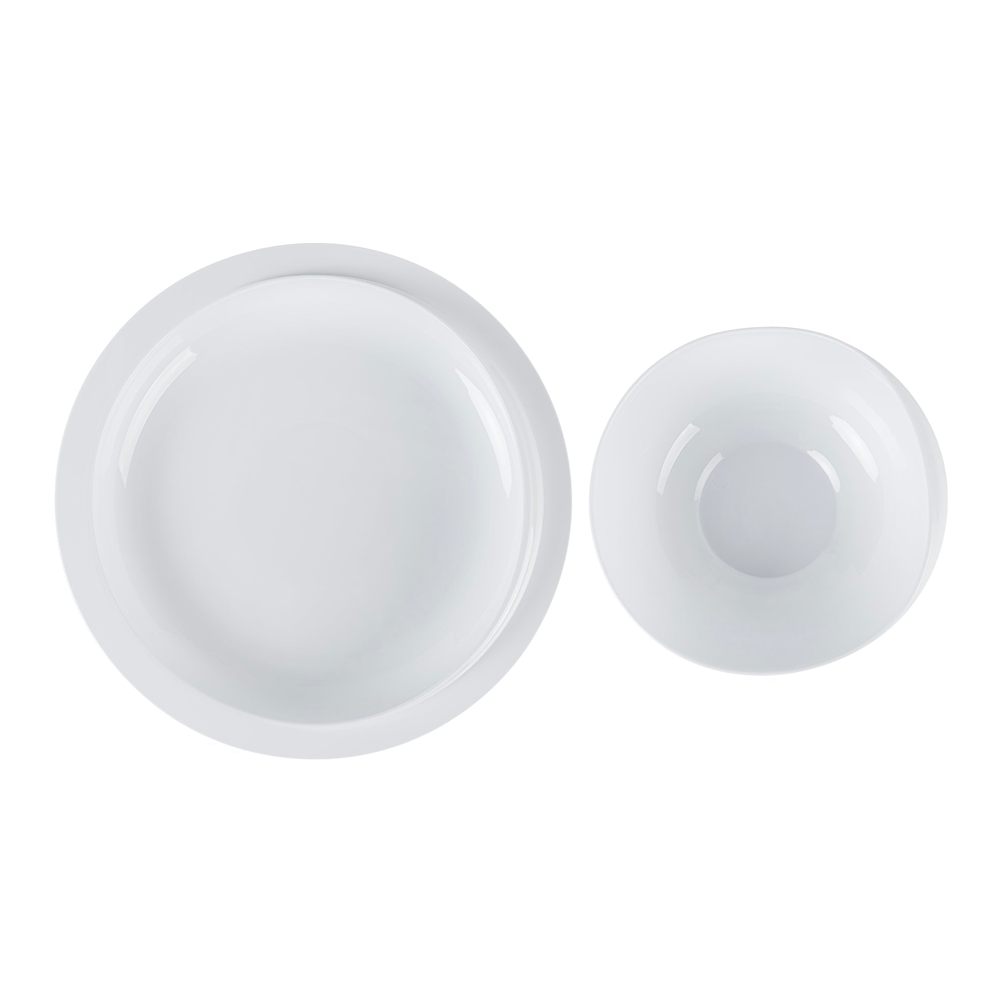 Adapt Tek Round White Plastic 2-Piece Scoop Plate and Bowl Set - Spillproof, with Suction Base - Includes 1 Plate and 1 Bowl