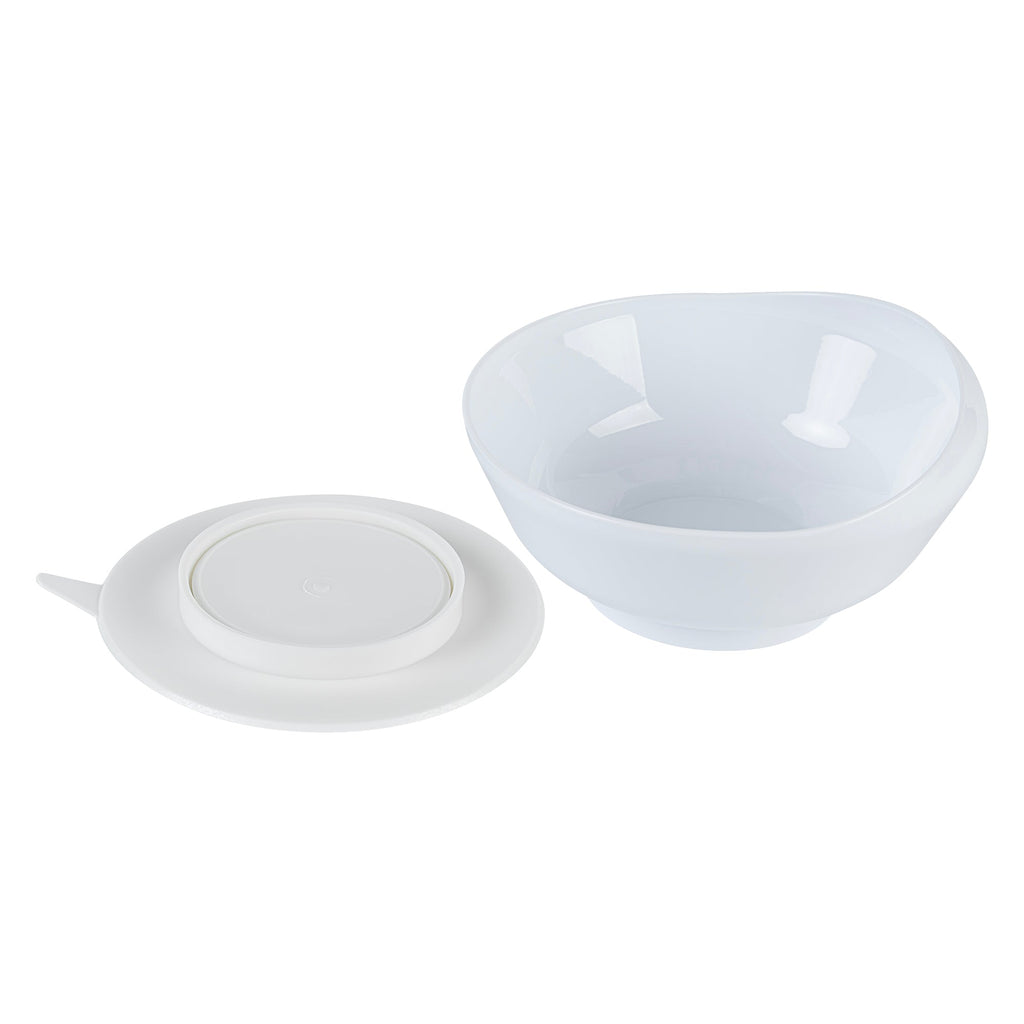 Adapt Tek Round White Plastic 2-Piece Scoop Plate and Bowl Set - Spillproof, with Suction Base - Includes 1 Plate and 1 Bowl