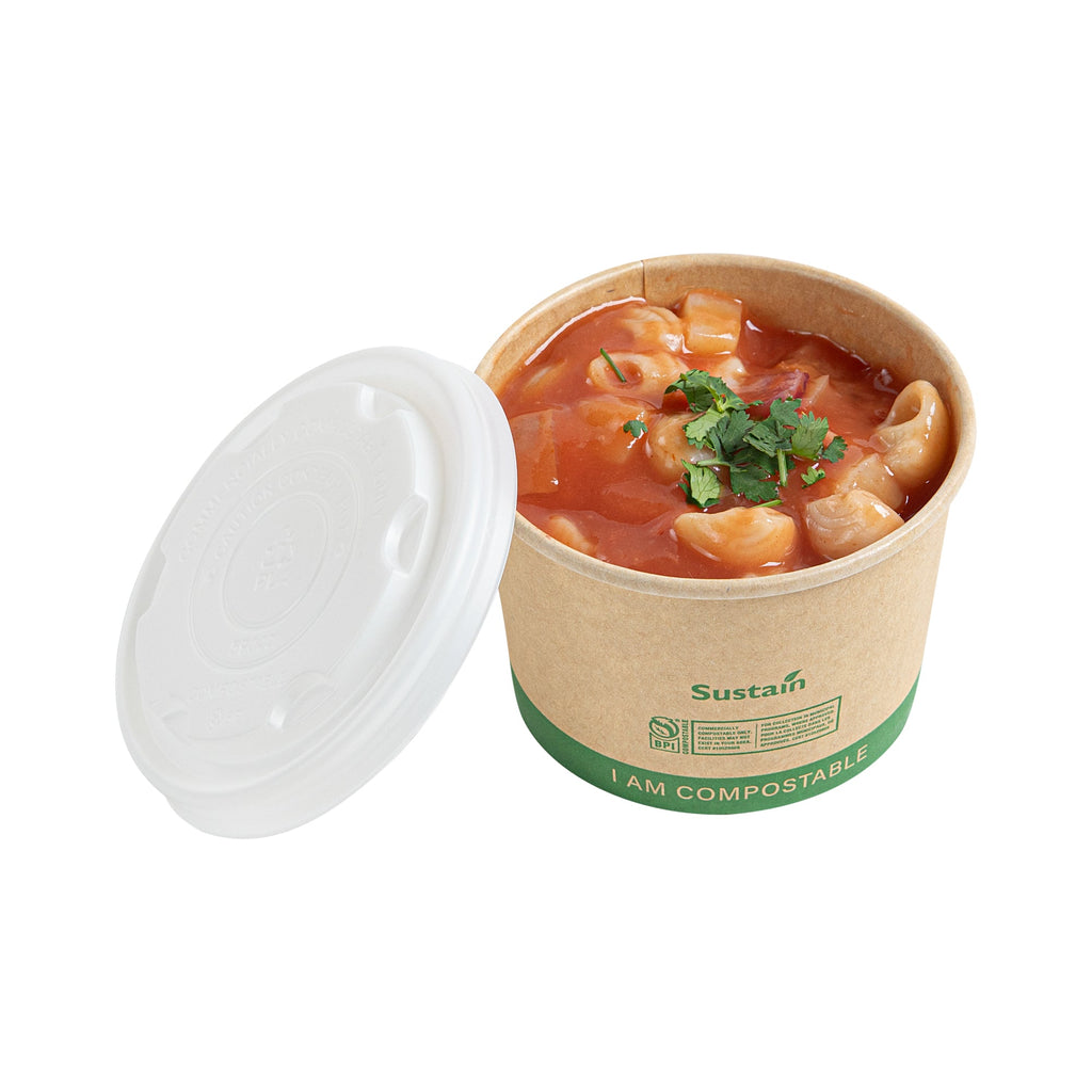 Sustain Round White PLA Plastic Lid - Compostable, Fits 8 oz Soup Container - 200 count box
