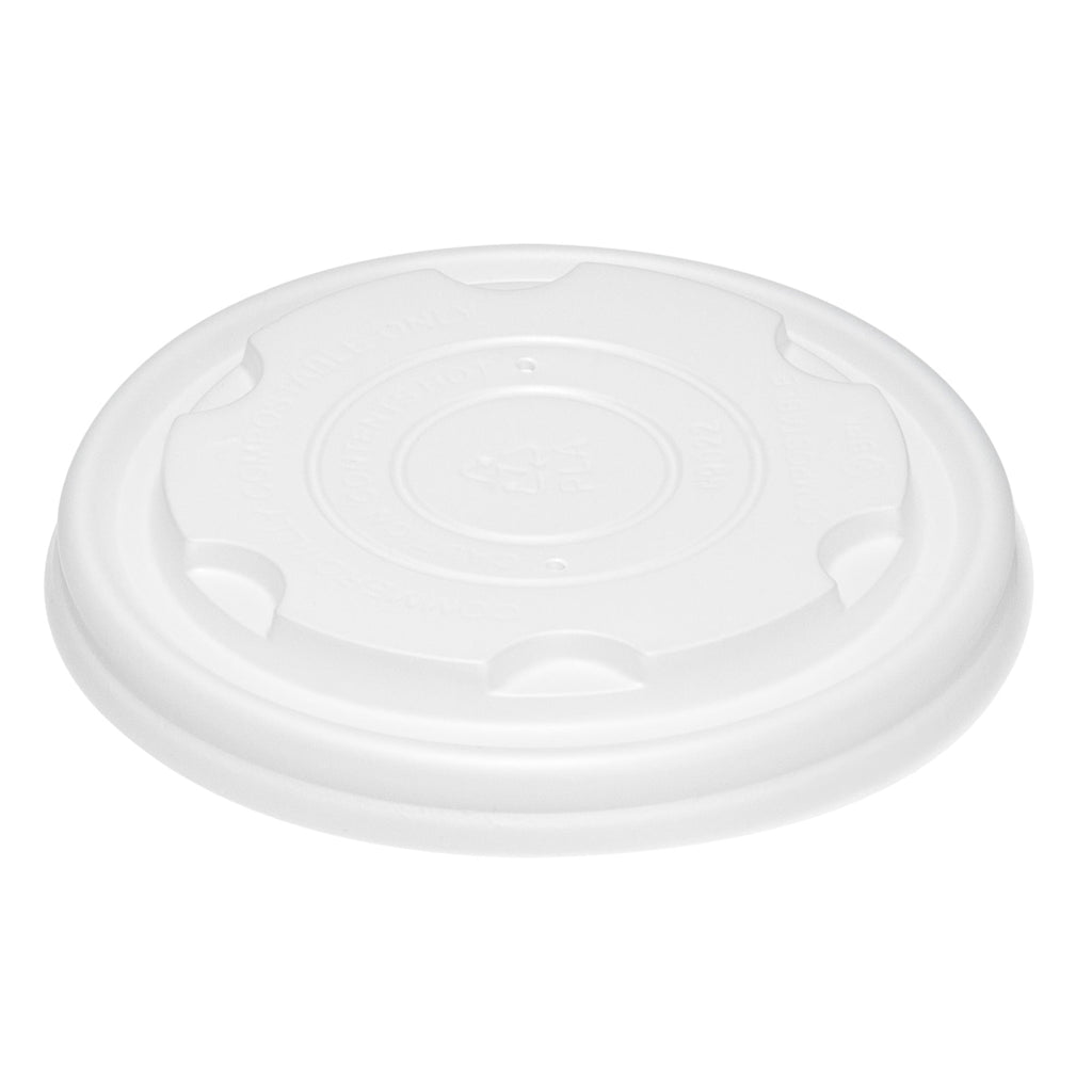 Sustain Round White PLA Plastic Lid - Compostable, Fits 8 oz Soup Container - 200 count box