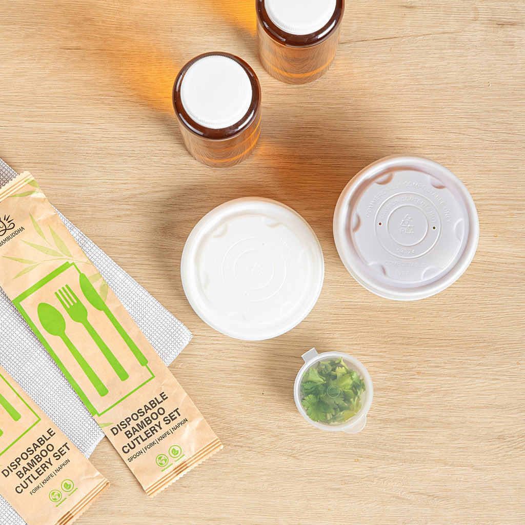 Sustain Round White PLA Plastic Lid - Compostable, Fits 8 oz Soup Container - 25 count box