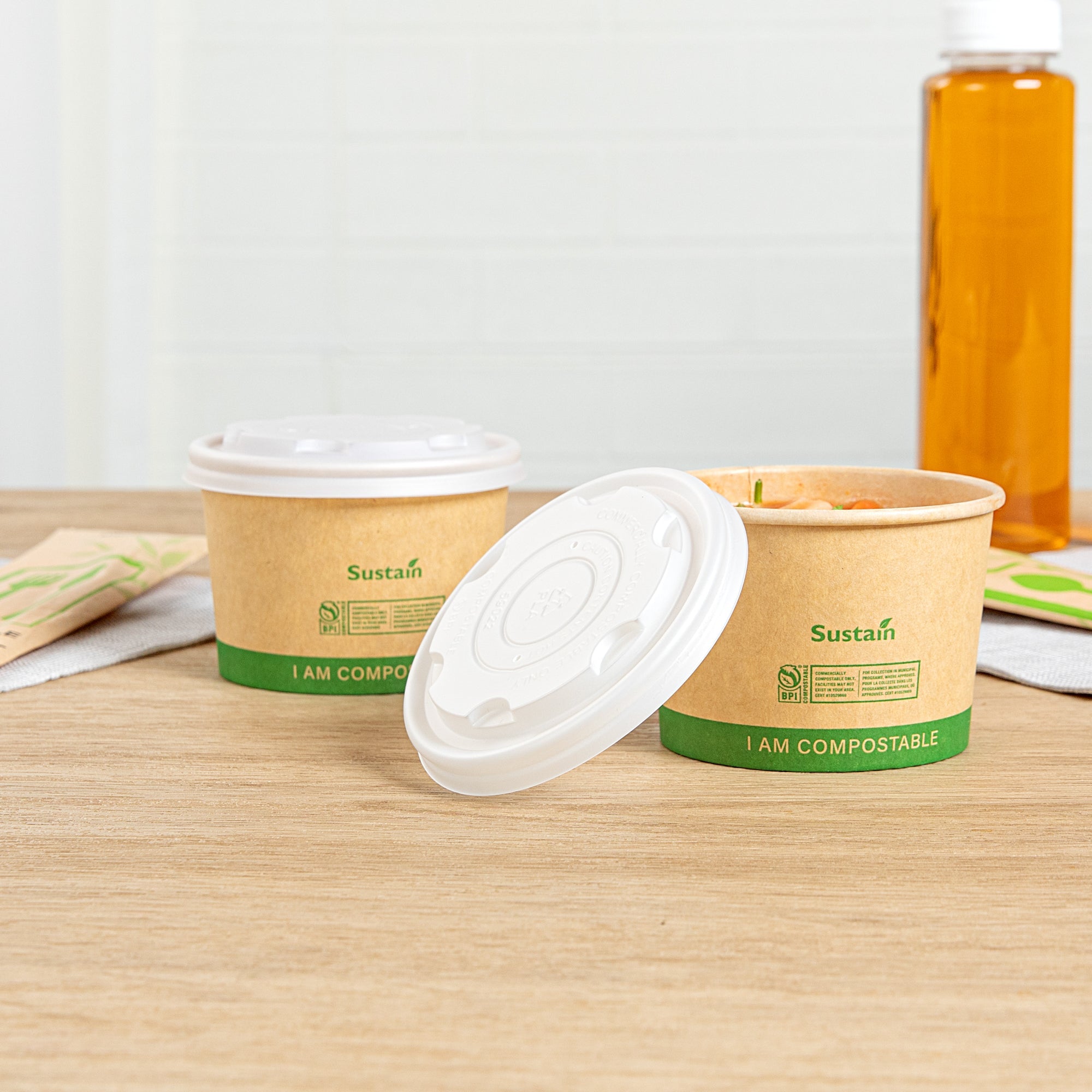 Sustain Round White PLA Plastic Lid - Compostable, Fits 8 oz Soup Container - 200 count box