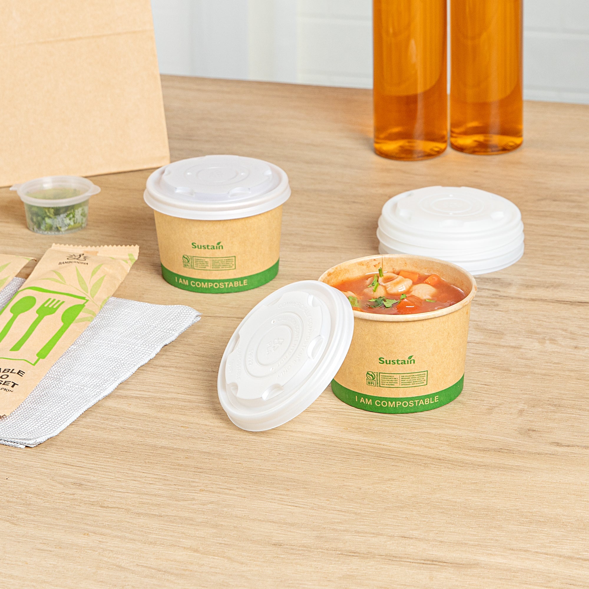 Sustain Round White PLA Plastic Lid - Compostable, Fits 8 oz Soup Container - 200 count box