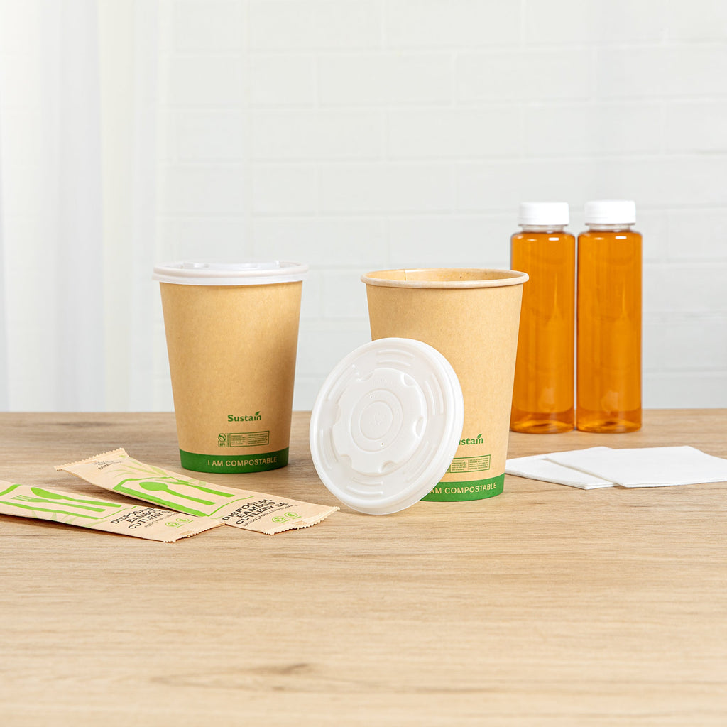 Sustain Round White PLA Plastic Lid - Compostable, Fits 12, 16, 24 & 32 oz Soup Container - 25 count box