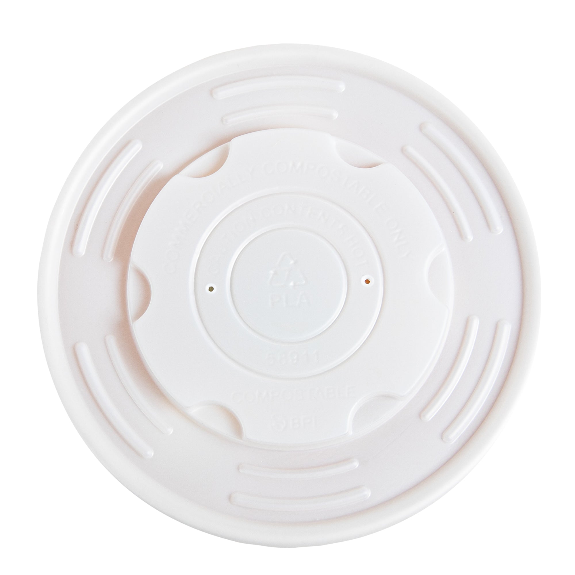 Sustain Round White PLA Plastic Lid - Compostable, Fits 12, 16, 24 & 32 oz Soup Container - 25 count box