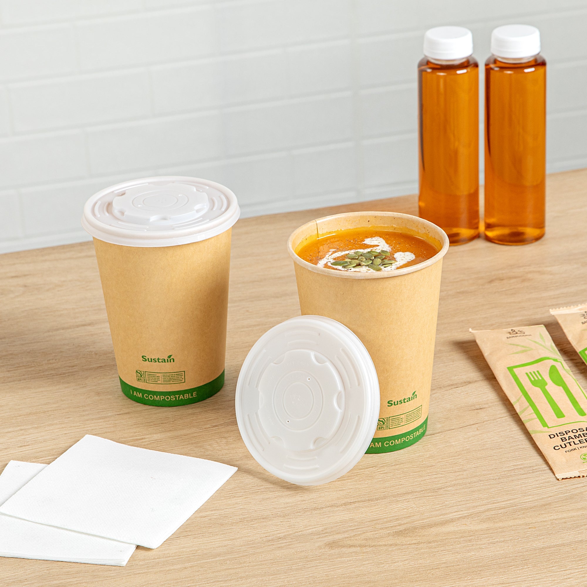 Sustain Round White PLA Plastic Lid - Compostable, Fits 12, 16, 24 & 32 oz Soup Container - 25 count box