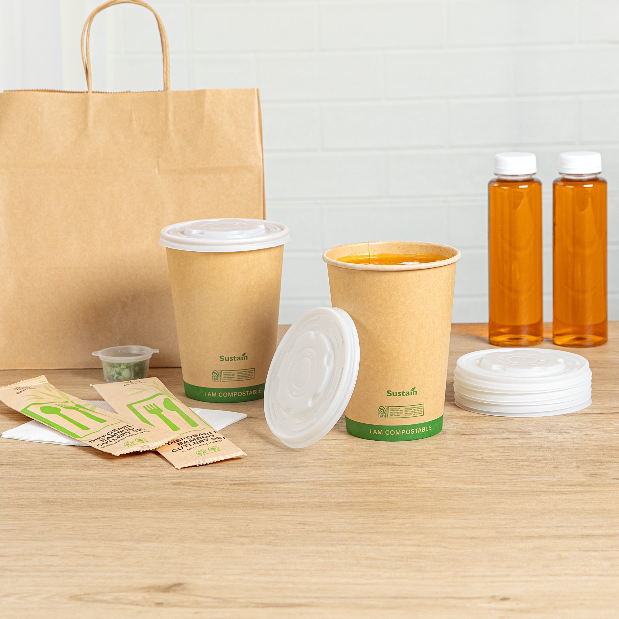 Sustain Round White PLA Plastic Lid - Compostable, Fits 12, 16, 24 & 32 oz Soup Container - 25 count box