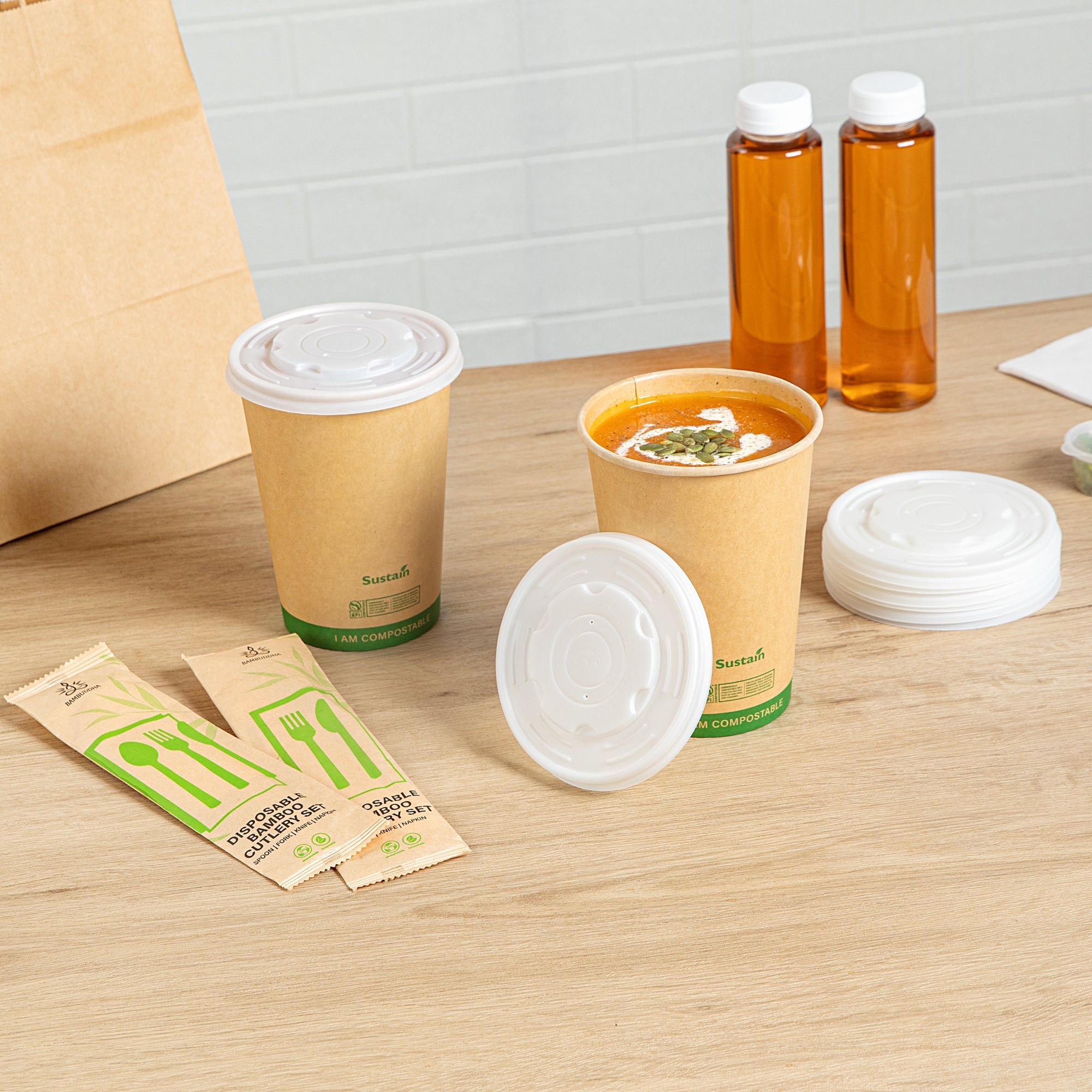 Sustain Round White PLA Plastic Lid - Compostable, Fits 12, 16, 24 & 32 oz Soup Container - 25 count box