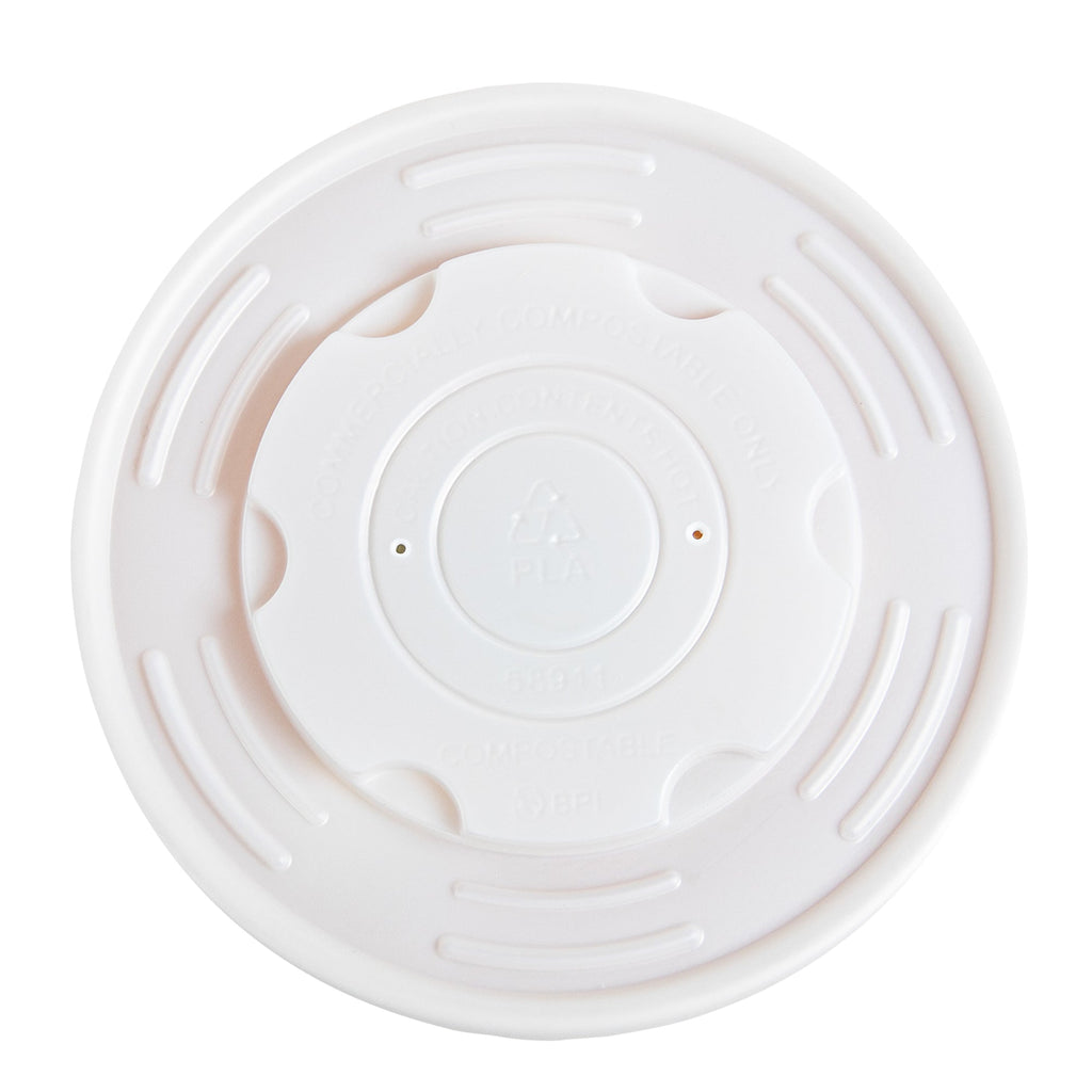 Sustain Round White PLA Plastic Lid - Compostable, Fits 12, 16, 24 & 32 oz Soup Container - 200 count box