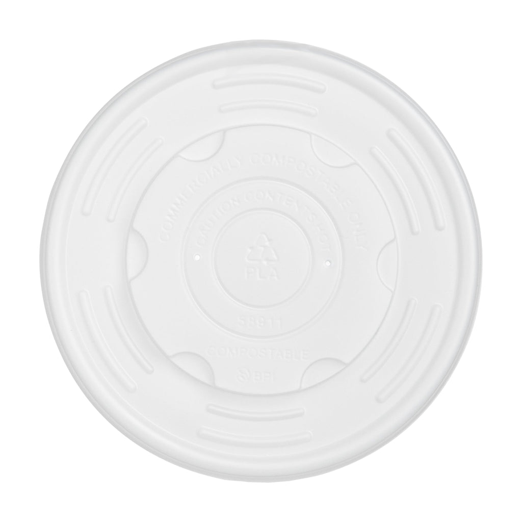 Sustain Round White PLA Plastic Lid - Compostable, Fits 12, 16, 24 & 32 oz Soup Container - 200 count box