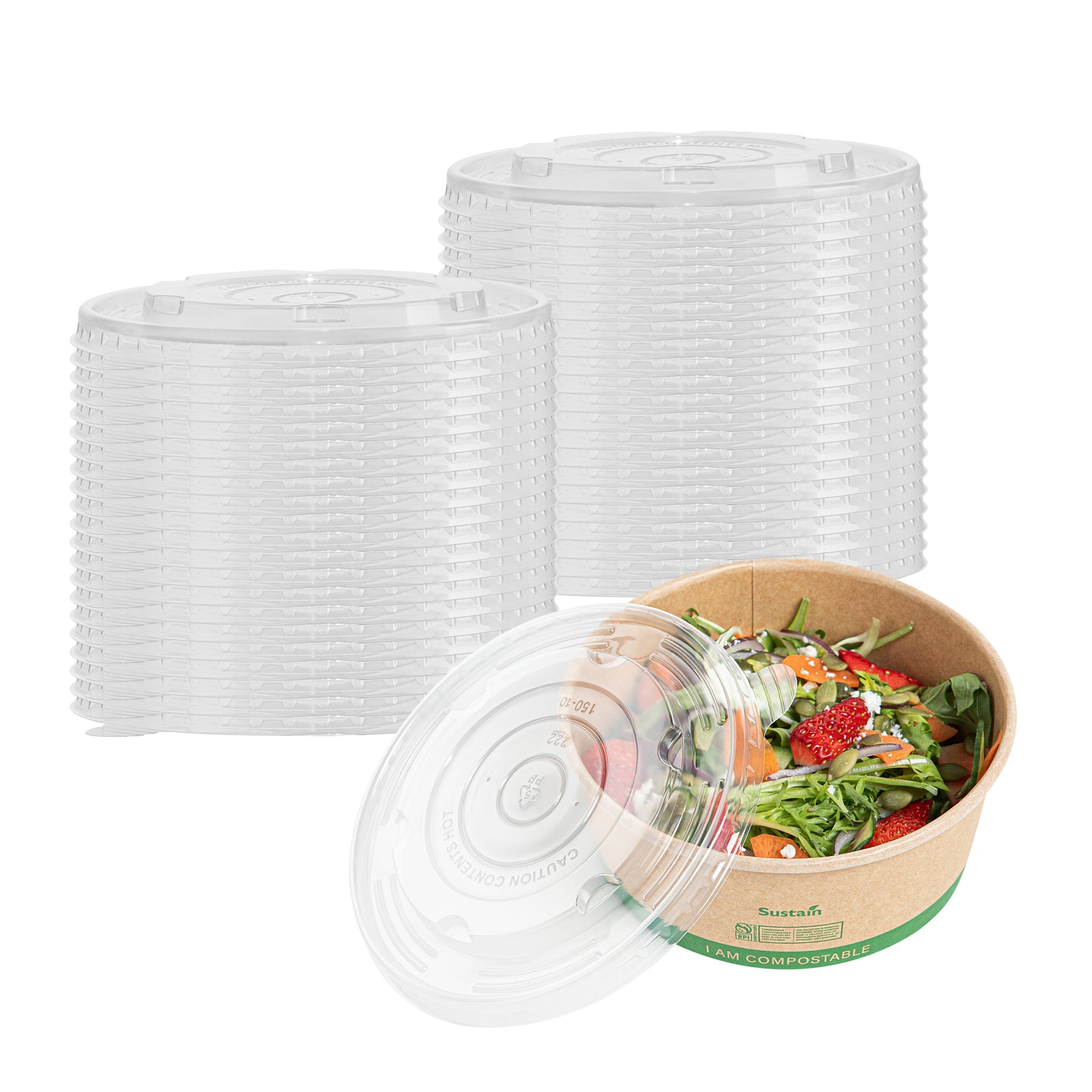 Sustain Round Clear Plastic Lid - Fits 17, 25 & 34 oz Take Out Container - 50 count box