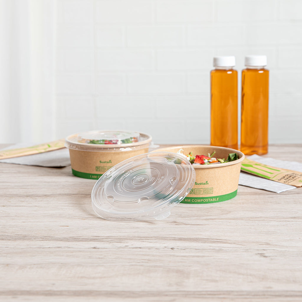 Sustain Round Clear Plastic Lid - Fits 17, 25 & 34 oz Take Out Container - 50 count box