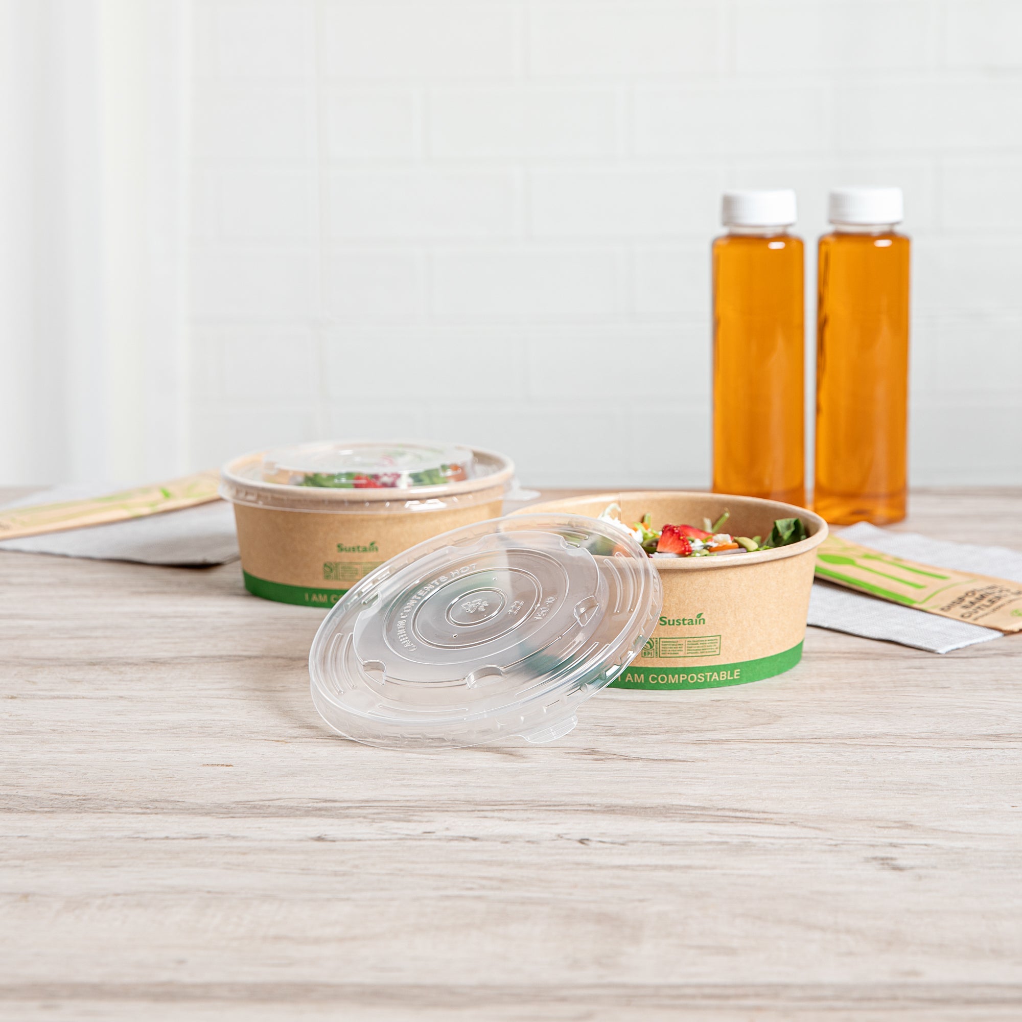 Sustain Round Clear Plastic Lid - Fits 17, 25 & 34 oz Take Out Container - 50 count box