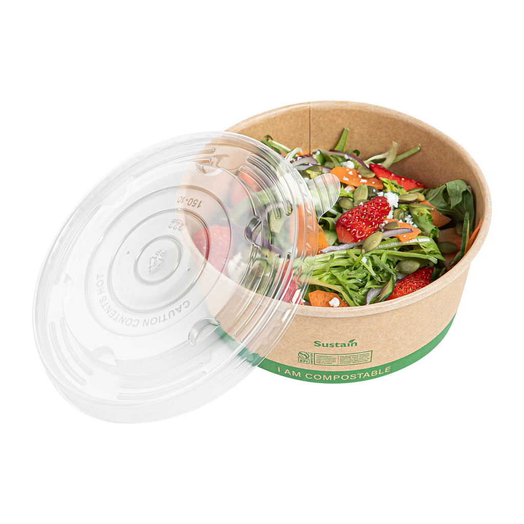 Sustain Round Clear Plastic Lid - Fits 17, 25 & 34 oz Take Out Container - 50 count box